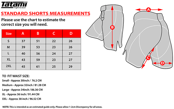 Shorts tatami tailles