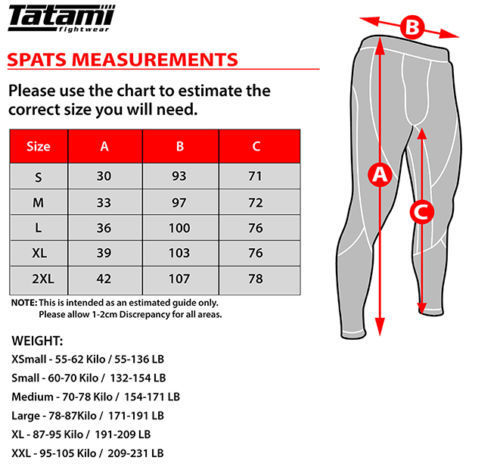 tailles spats tatami